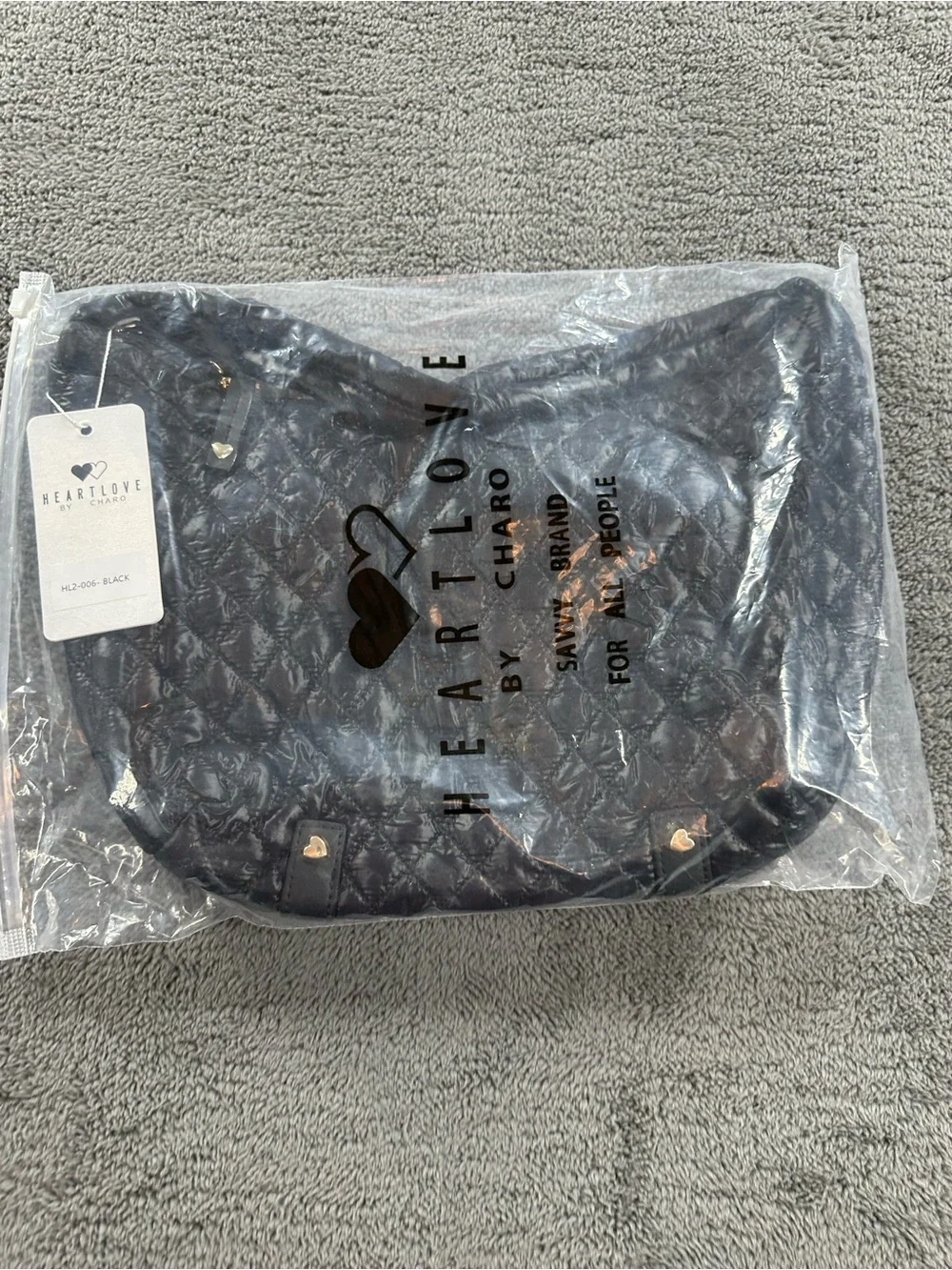 Heart Love by Charo Black Quilted Shoulder Hobo Bag New